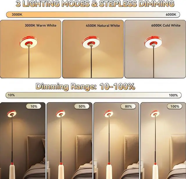 Alt view image 7 of 7 - LIGHTVERSE Floor Lamp for Living Room 360° Magnetic Bright Lights, Cordless Standing Corner Lamps 3 Ways to Use Adjustable Height, 3 Color Stepless Dimmable Light Gift for Family Friends