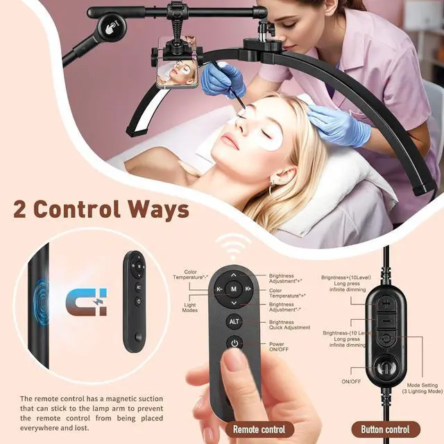 Alt view image 2 of 7 - HITTI Half Moon Light for Eyelash Extensions Tattoo Artists, 2025 New Upgrad LED Lash Tech Light with 4 Wheel Rolling Base, Large Floor Eyelash Lamp 5 Color Modes Stepless Dimming & Phone Holder-Balck