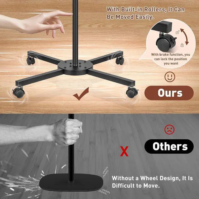 Alt view image 3 of 7 - HITTI Half Moon Light for Eyelash Extensions Tattoo Artists, 2025 New Upgrad LED Lash Tech Light with 4 Wheel Rolling Base, Large Floor Eyelash Lamp 5 Color Modes Stepless Dimming & Phone Holder-Balck