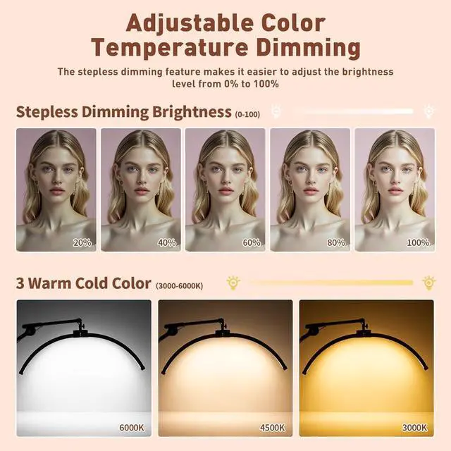 Alt view image 4 of 7 - HITTI Half Moon Light for Eyelash Extensions Tattoo Artists, 2025 New Upgrad LED Lash Tech Light with 4 Wheel Rolling Base, Large Floor Eyelash Lamp 5 Color Modes Stepless Dimming & Phone Holder-Balck