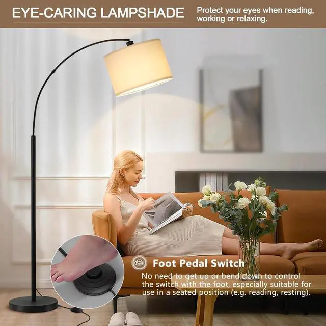 Alt view image 2 of 7 - Arc Floor Lamps for Living Room,Modern Standing Lamp with 3 Color Temperature,Over Couch Arched Tall Pole Lamp with Foot Switch for Bedroom,Office,Bulb Included