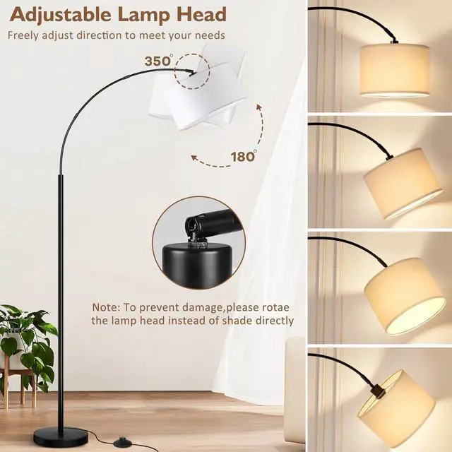 Alt view image 5 of 7 - Arc Floor Lamps for Living Room,Modern Standing Lamp with 3 Color Temperature,Over Couch Arched Tall Pole Lamp with Foot Switch for Bedroom,Office,Bulb Included