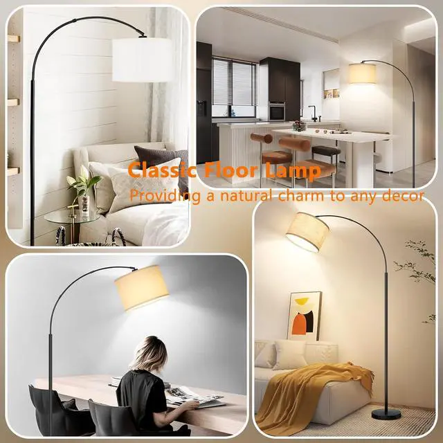 Alt view image 7 of 7 - Arc Floor Lamps for Living Room,Modern Standing Lamp with 3 Color Temperature,Over Couch Arched Tall Pole Lamp with Foot Switch for Bedroom,Office,Bulb Included