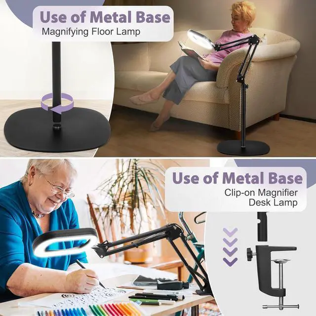 Alt view image 6 of 7 - 10X Rectangle Magnifying Glass with Light and stand, 5*3 Inch Real Glass 5 Color Modes Stepless Dimmable Arm Swing LED Floor Lamp, 3-in-1 Large Lighted Magnifier for Reading Painting Craft Close Work