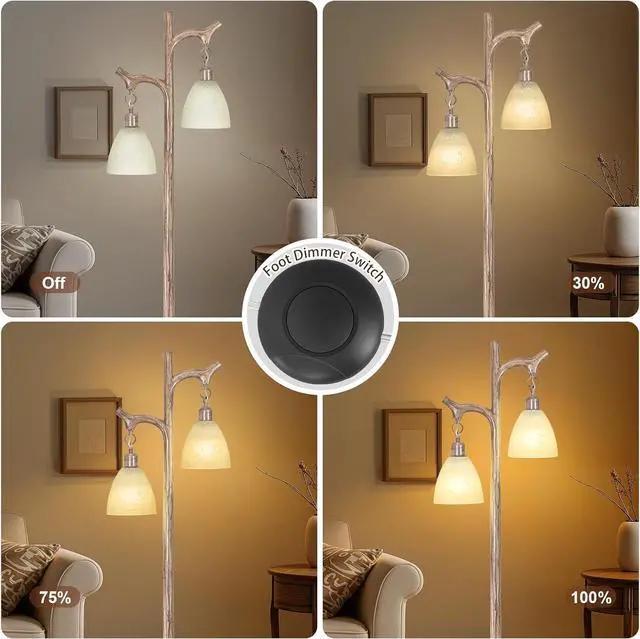Alt view image 3 of 6 - 68" Farmhouse Floor Lamp with Glass Shade for Living Room, Vintage Standing Lamp for Bedroom, Rustic Floor Lamp Stepless Dimmable Tree Trunk Tall Lamp for Home Room Office Decor (Bulb Included)