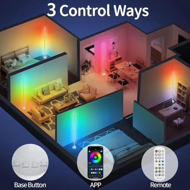 Alt view image 3 of 7 - Corner Floor Lamp,Smart RGB LED Corner Floor Lamp with Luminous Base,21W 1800LM Super Bright Floor lamp with APP&Remote,LED corner Lamp with Music Sync&16 Million Color,Ambient Lighting-White