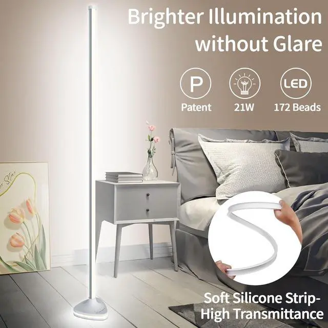 Alt view image 5 of 7 - Corner Floor Lamp,Smart RGB LED Corner Floor Lamp with Luminous Base,21W 1800LM Super Bright Floor lamp with APP&Remote,LED corner Lamp with Music Sync&16 Million Color,Ambient Lighting-White