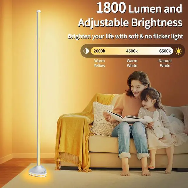 Alt view image 4 of 7 - Corner Floor Lamp,Smart RGB LED Corner Floor Lamp with Luminous Base,21W 1800LM Super Bright Floor lamp with APP&Remote,LED corner Lamp with Music Sync&16 Million Color,Ambient Lighting-White