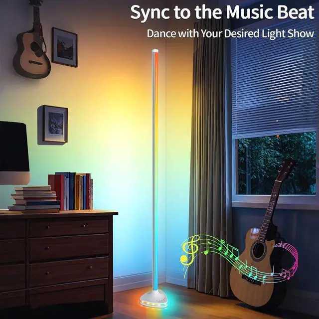 Alt view image 7 of 7 - Corner Floor Lamp,Smart RGB LED Corner Floor Lamp with Luminous Base,21W 1800LM Super Bright Floor lamp with APP&Remote,LED corner Lamp with Music Sync&16 Million Color,Ambient Lighting-White