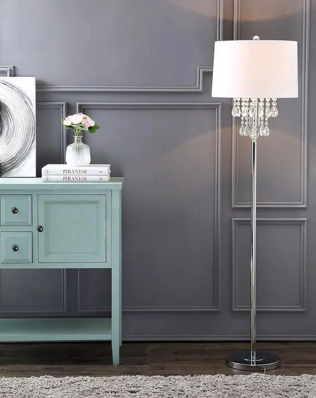 Alt view image 6 of 7 - JONATHAN Y JYL2034A Abigail 61" Crystal/Metal LED Floor Lamp Contemporary,Transitional,Traditional,Glam for Bedrooms, Living Room, Office, Reading, Clear/Chrome