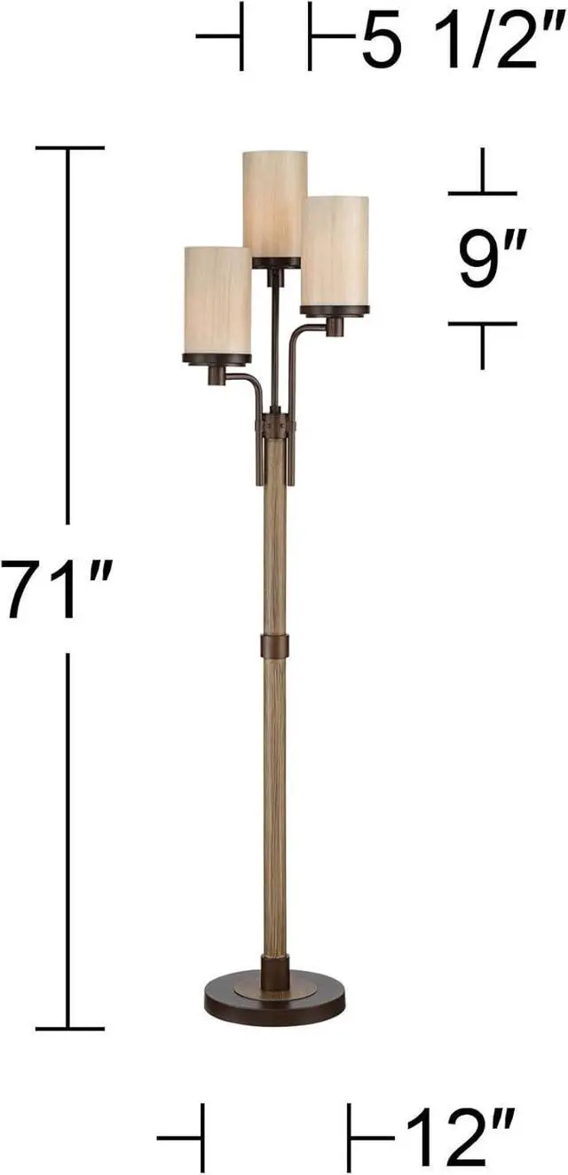 Alt view image 4 of 7 - Franklin Iron Works Astoria Rustic Farmhouse Industrial Standing Floor Lamp Tree 3-Light 71" Tall Bronze Faux Wood Faux Tea Alabaster Glass for Living Room Reading House Bedroom Home Office