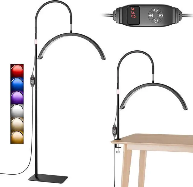 Main image of 6in1 Colors Half Moon LED Desk/Floor Lamp, 3000LM 48W Bright Eyelash Light, Includes Desktop Clip & Stand Mount for Eyelash Extensions, Skincare, Tattoo, Nail Art, Beauty, Salon Use(Black)