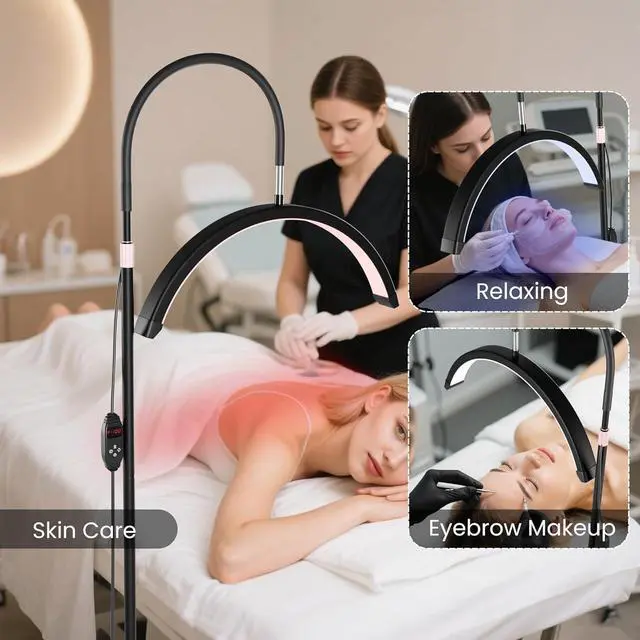 Alt view image 3 of 7 - 6in1 Colors Half Moon LED Desk/Floor Lamp, 3000LM 48W Bright Eyelash Light, Includes Desktop Clip & Stand Mount for Eyelash Extensions, Skincare, Tattoo, Nail Art, Beauty, Salon Use(Black)