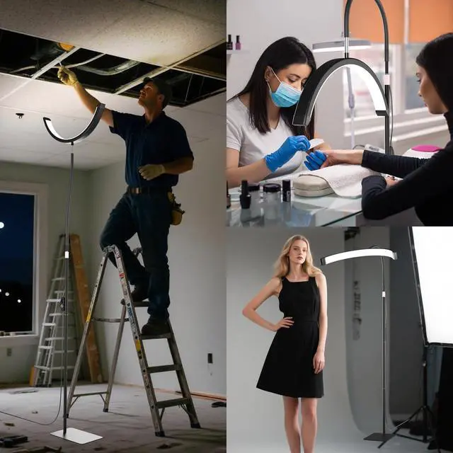 Alt view image 6 of 7 - 6in1 Colors Half Moon LED Desk/Floor Lamp, 3000LM 48W Bright Eyelash Light, Includes Desktop Clip & Stand Mount for Eyelash Extensions, Skincare, Tattoo, Nail Art, Beauty, Salon Use(Black)