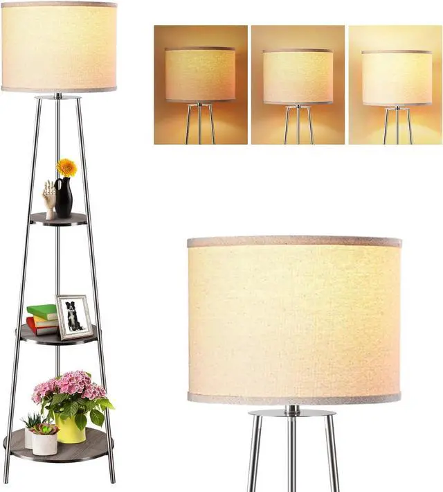 Main image of Floor Lamp, 3-Tier Round Corner Shelf Floor Lamp with 3 Dimmable Levels - Simple Standing Lamp with White Fabric Shade, Tall Modern Floor Lamps with Shelves for Bedroom, Living Room and Office