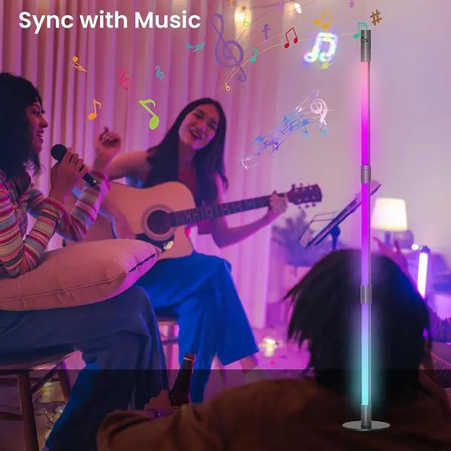 Alt view image 4 of 6 - Nisocy RGBWIC LED Corner Floor Lamp  Smart Ambient Light with Bluetooth App & Remote Control, Music Sync, Color Changing, Mood Lighting for Bedroom, Living Room, Gaming Setup, Home Decor