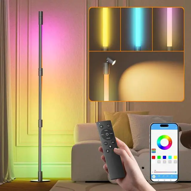 Main image of Nisocy RGBWIC LED Corner Floor Lamp  Smart Ambient Light with Bluetooth App & Remote Control, Music Sync, Color Changing, Mood Lighting for Bedroom, Living Room, Gaming Setup, Home Decor