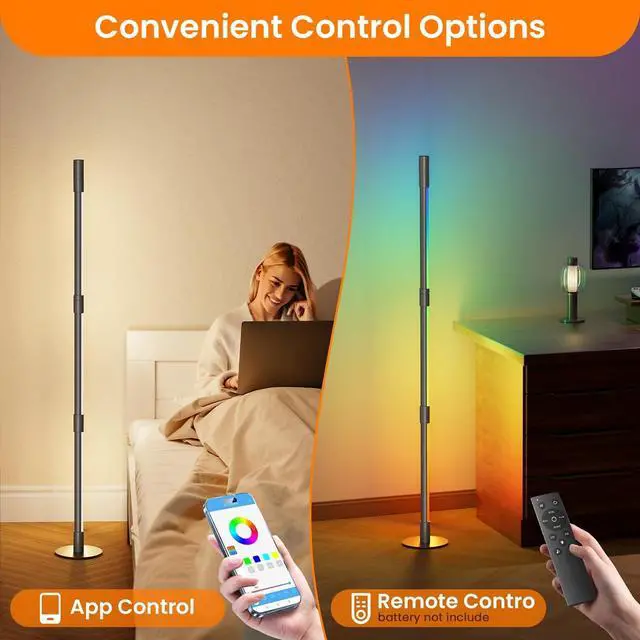 Alt view image 3 of 6 - Nisocy RGBWIC LED Corner Floor Lamp  Smart Ambient Light with Bluetooth App & Remote Control, Music Sync, Color Changing, Mood Lighting for Bedroom, Living Room, Gaming Setup, Home Decor