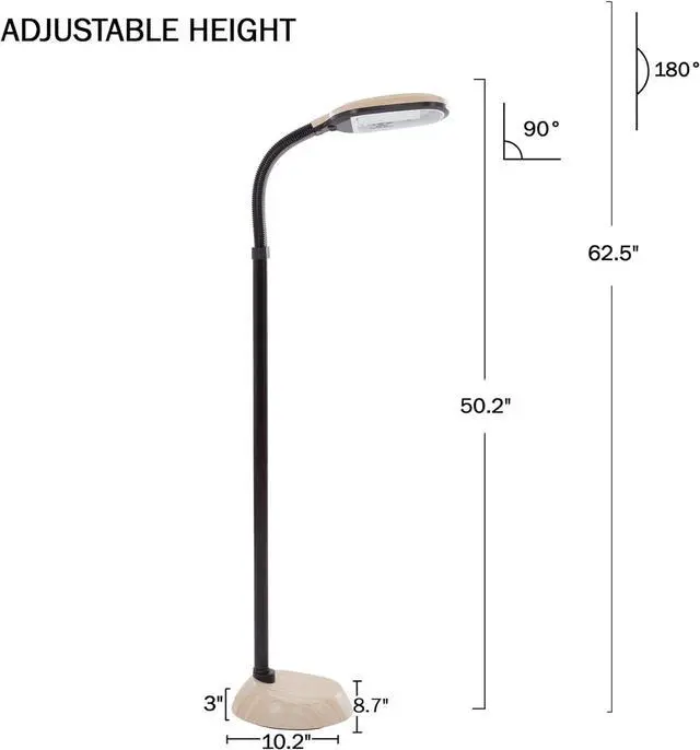 Alt view image 2 of 6 - Lavish Home Adjustable Floor Lamp for Bedroom with Bendable Neck - Full Spectrum Natural Sunlight Lamp for Office and Living Room - Reading, Craft, and Esthetician Light (Light Woodgrain)