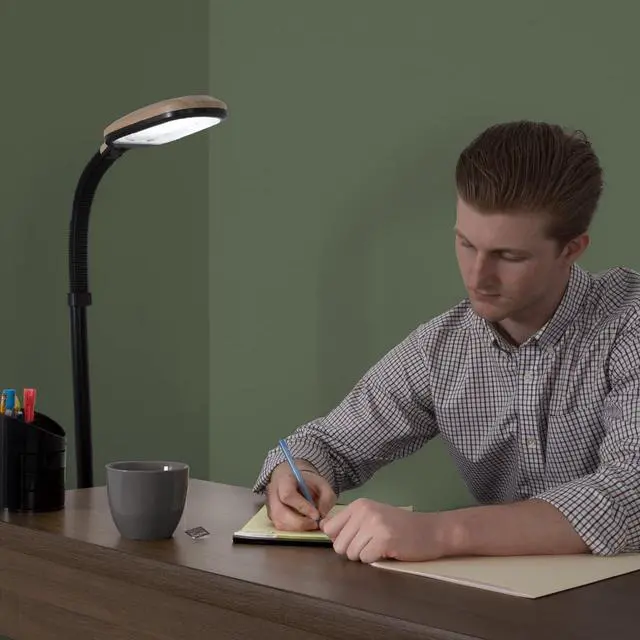 Alt view image 5 of 6 - Lavish Home Adjustable Floor Lamp for Bedroom with Bendable Neck - Full Spectrum Natural Sunlight Lamp for Office and Living Room - Reading, Craft, and Esthetician Light (Light Woodgrain)