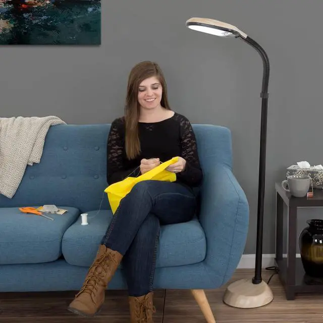 Alt view image 6 of 6 - Lavish Home Adjustable Floor Lamp for Bedroom with Bendable Neck - Full Spectrum Natural Sunlight Lamp for Office and Living Room - Reading, Craft, and Esthetician Light (Light Woodgrain)