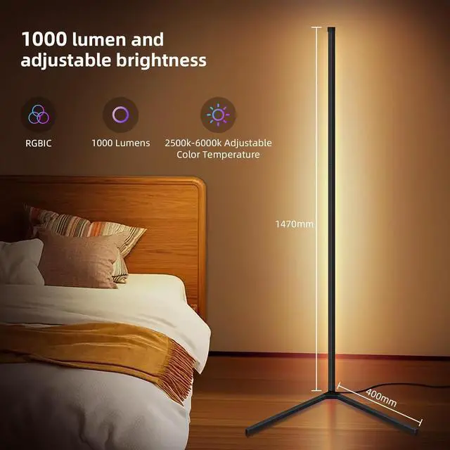Alt view image 3 of 7 - LED Floor Lamp,RGB Corner Floor Lamp with APP and Remote Control,16 Million DIY Colors&Ambient Lighting,Music Sync,Timer Setting,for Living Room, Bedroom and Gaming Room