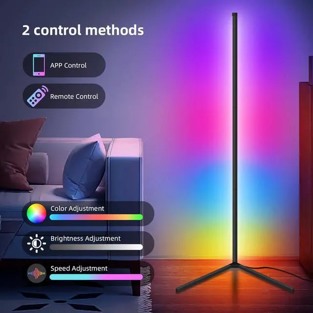Alt view image 6 of 7 - LED Floor Lamp,RGB Corner Floor Lamp with APP and Remote Control,16 Million DIY Colors&Ambient Lighting,Music Sync,Timer Setting,for Living Room, Bedroom and Gaming Room