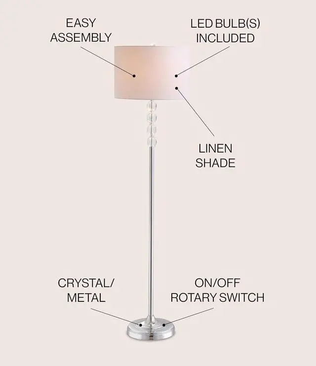 Alt view image 2 of 7 - JONATHAN Y JYL2028A Aubrey 59.5" Crystal/Metal LED Floor Lamp Contemporary,Glam,Transitional for Bedrooms, Living Room, Office, Reading, Clear/Chrome