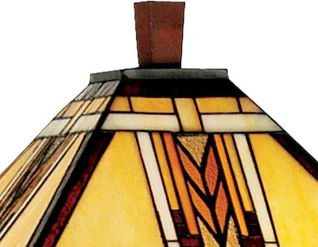 Alt view image 3 of 7 - Robert Louis Tiffany Mission Rustic Tiffany Style Floor Lamp with Night Light 62.5" Tall Walnut Wood Column Square Geometric Stained Glass Shade Decor for Living Room Reading House Bedroom