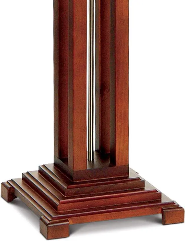 Alt view image 6 of 7 - Robert Louis Tiffany Mission Rustic Tiffany Style Floor Lamp with Night Light 62.5" Tall Walnut Wood Column Square Geometric Stained Glass Shade Decor for Living Room Reading House Bedroom
