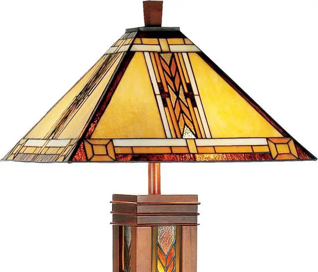 Alt view image 7 of 7 - Robert Louis Tiffany Mission Rustic Tiffany Style Floor Lamp with Night Light 62.5" Tall Walnut Wood Column Square Geometric Stained Glass Shade Decor for Living Room Reading House Bedroom
