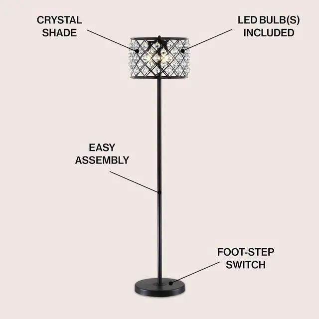 Alt view image 2 of 6 - JONATHAN Y JYL9000B Elizabeth 60" Crystal/Metal LED Floor Lamp, Contemporary, Modern, Transitional, Elegant, Office, Living Room, Family Room, Dining Room, Bedroom, Hallway, Foyer, Bronze/Clear