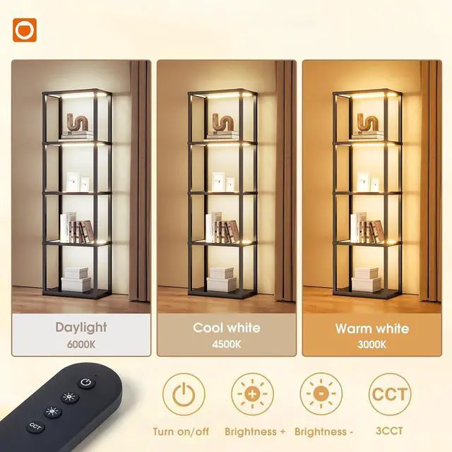 Alt view image 3 of 7 - addlon Tall Display Shelf, Dimmable LED Lighted Shelves, Display Cabinet with Remote, Glass Curio Cabinet Bookcase with 3 Color Temperatures, Floor Lamp with Shelves for Living Room Decor
