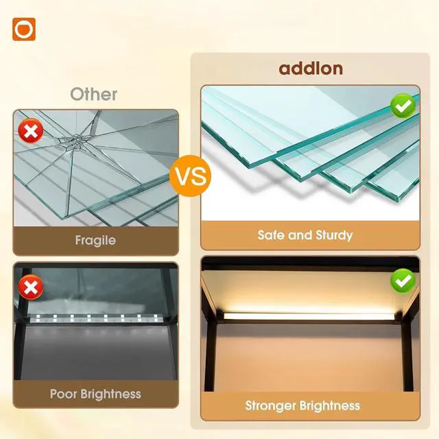 Alt view image 5 of 7 - addlon Tall Display Shelf, Dimmable LED Lighted Shelves, Display Cabinet with Remote, Glass Curio Cabinet Bookcase with 3 Color Temperatures, Floor Lamp with Shelves for Living Room Decor