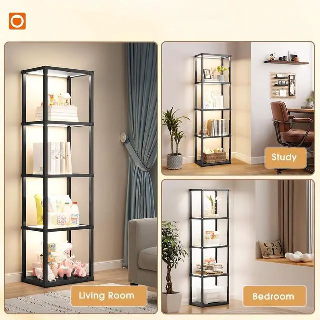 Alt view image 7 of 7 - addlon Tall Display Shelf, Dimmable LED Lighted Shelves, Display Cabinet with Remote, Glass Curio Cabinet Bookcase with 3 Color Temperatures, Floor Lamp with Shelves for Living Room Decor