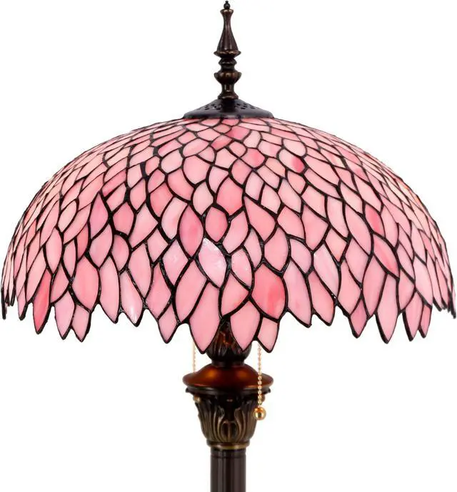 Main image of WERFACTORY Tiffany Floor Lamp Pink Wisteria Stained Glass Standing Reading Light 16X16X64 Inches Antique Style Pole Corner Lamp Decor Bedroom Living Room Home Office S523P Series