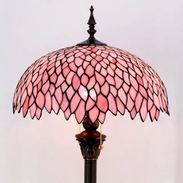 Alt view image 2 of 7 - WERFACTORY Tiffany Floor Lamp Pink Wisteria Stained Glass Standing Reading Light 16X16X64 Inches Antique Style Pole Corner Lamp Decor Bedroom Living Room Home Office S523P Series
