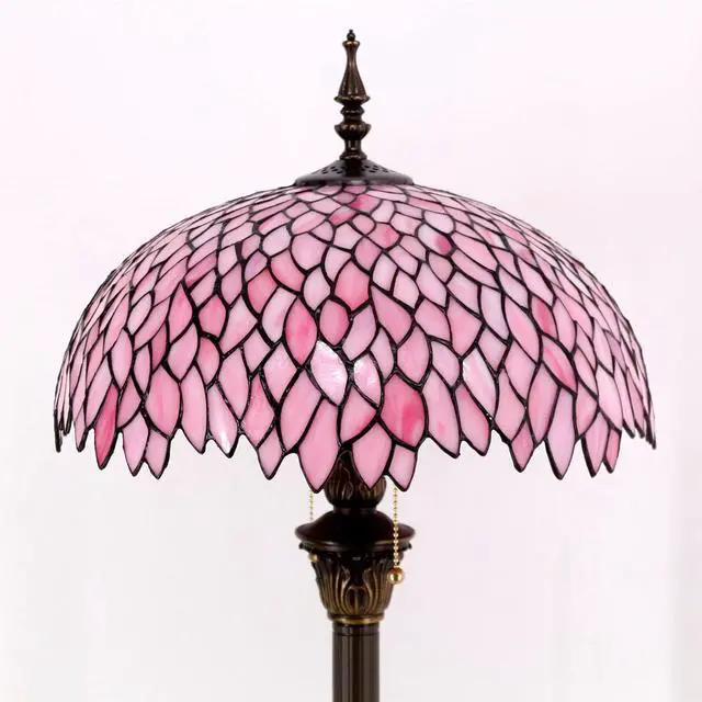 Alt view image 3 of 7 - WERFACTORY Tiffany Floor Lamp Pink Wisteria Stained Glass Standing Reading Light 16X16X64 Inches Antique Style Pole Corner Lamp Decor Bedroom Living Room Home Office S523P Series