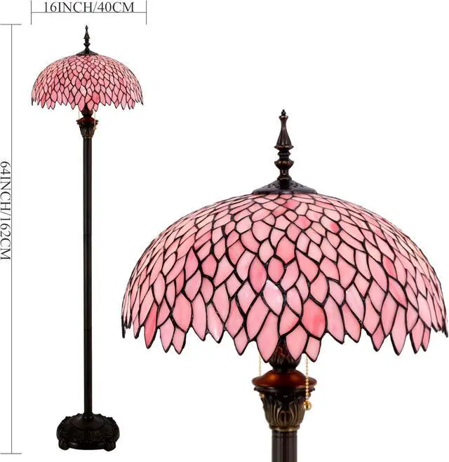Alt view image 5 of 7 - WERFACTORY Tiffany Floor Lamp Pink Wisteria Stained Glass Standing Reading Light 16X16X64 Inches Antique Style Pole Corner Lamp Decor Bedroom Living Room Home Office S523P Series