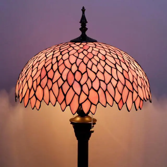 Alt view image 6 of 7 - WERFACTORY Tiffany Floor Lamp Pink Wisteria Stained Glass Standing Reading Light 16X16X64 Inches Antique Style Pole Corner Lamp Decor Bedroom Living Room Home Office S523P Series