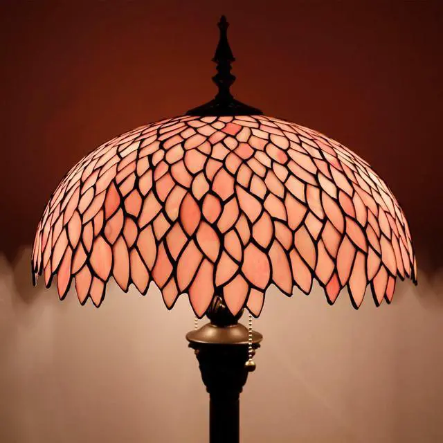 Alt view image 7 of 7 - WERFACTORY Tiffany Floor Lamp Pink Wisteria Stained Glass Standing Reading Light 16X16X64 Inches Antique Style Pole Corner Lamp Decor Bedroom Living Room Home Office S523P Series