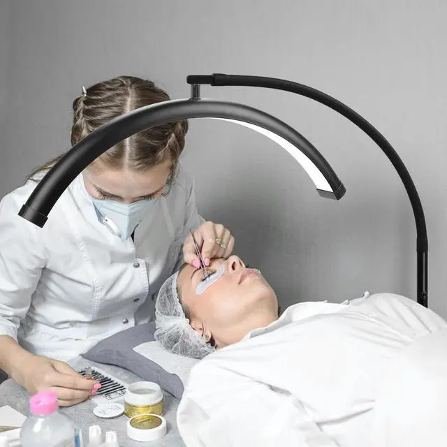 Alt view image 2 of 7 - Half Moon Light Lash Lamp, 19-Inch Shadow-Free LED with Flexible Gooseneck, 0-100% Dimmable, 2700K-5600K, 360° Rotating Head, for Lash Extensions, Tattoo, Facial, SPA, Salon (Glossy Black)