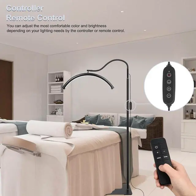 Alt view image 4 of 7 - Half Moon Light Lash Lamp, 19-Inch Shadow-Free LED with Flexible Gooseneck, 0-100% Dimmable, 2700K-5600K, 360° Rotating Head, for Lash Extensions, Tattoo, Facial, SPA, Salon (Glossy Black)