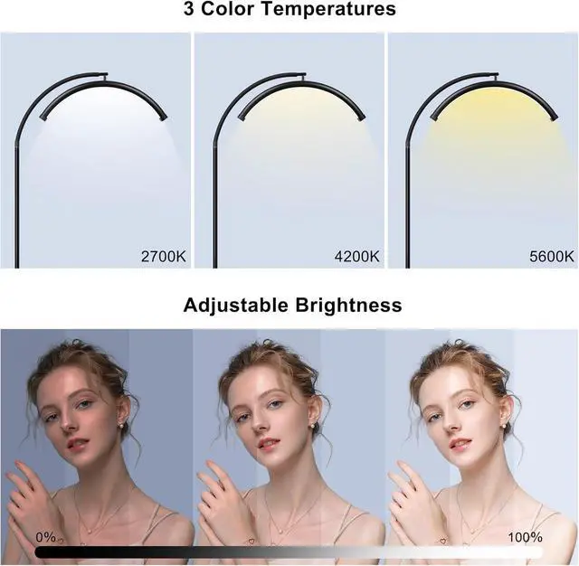 Alt view image 6 of 7 - Half Moon Light Lash Lamp, 19-Inch Shadow-Free LED with Flexible Gooseneck, 0-100% Dimmable, 2700K-5600K, 360° Rotating Head, for Lash Extensions, Tattoo, Facial, SPA, Salon (Glossy Black)