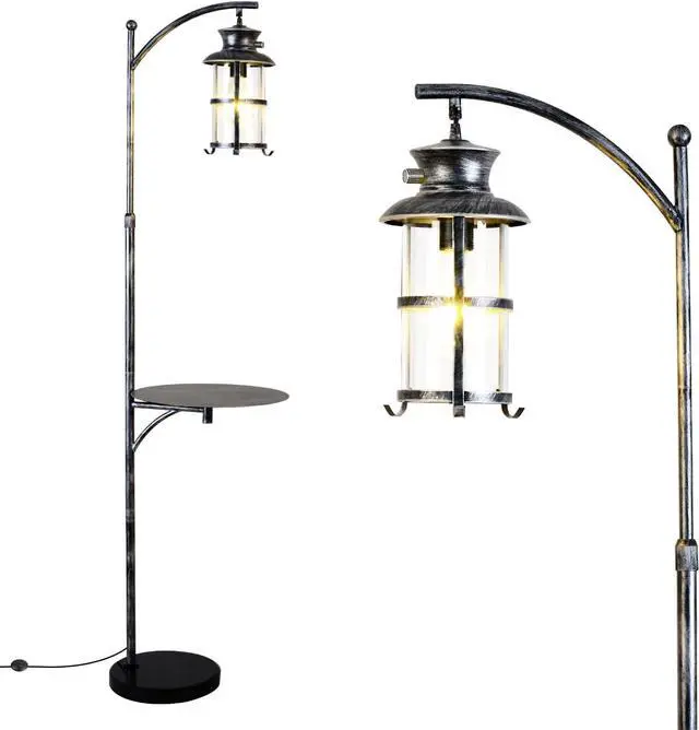 Main image of beaysyty Farmhouse Retro Adjustable Floor Lamps with Tray Lantern Tall Standing lamp for Bedroom Home Decor for Office Living Room Bedroom, Knob Switch (Silver Gray)