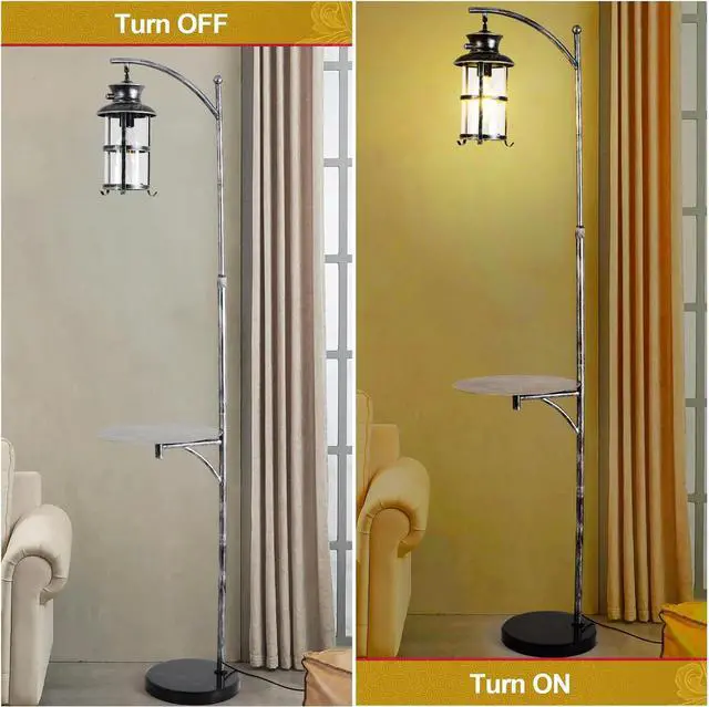 Alt view image 4 of 7 - beaysyty Farmhouse Retro Adjustable Floor Lamps with Tray Lantern Tall Standing lamp for Bedroom Home Decor for Office Living Room Bedroom, Knob Switch (Silver Gray)
