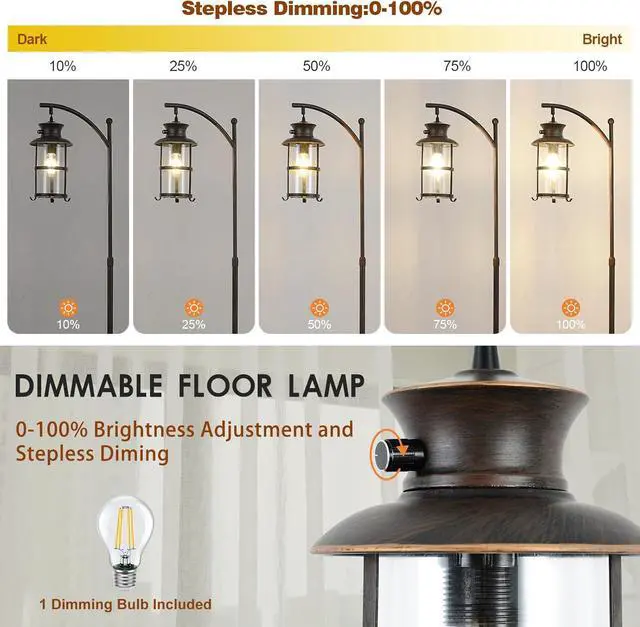 Alt view image 5 of 7 - beaysyty Farmhouse Retro Adjustable Floor Lamps with Tray Lantern Tall Standing lamp for Bedroom Home Decor for Office Living Room Bedroom, Knob Switch (Silver Gray)