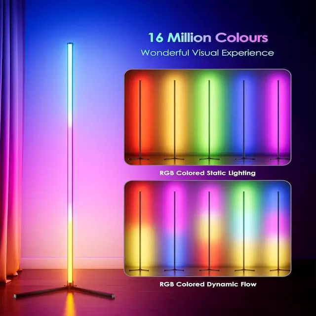Alt view image 2 of 7 - LED Floor Lamp, RGB Corner Floor Lamp with APP Remote Control,Black Standing Lamp with 16 Million Colors Changing Ambience Light with Music Sync,DIY Mode for Living Room, Bedroom (1)