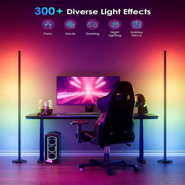 Alt view image 3 of 7 - LED Floor Lamp, RGB Corner Floor Lamp with APP Remote Control,Black Standing Lamp with 16 Million Colors Changing Ambience Light with Music Sync,DIY Mode for Living Room, Bedroom (1)