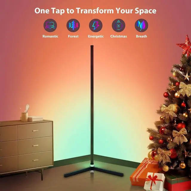 Alt view image 6 of 7 - LED Floor Lamp, RGB Corner Floor Lamp with APP Remote Control,Black Standing Lamp with 16 Million Colors Changing Ambience Light with Music Sync,DIY Mode for Living Room, Bedroom (1)